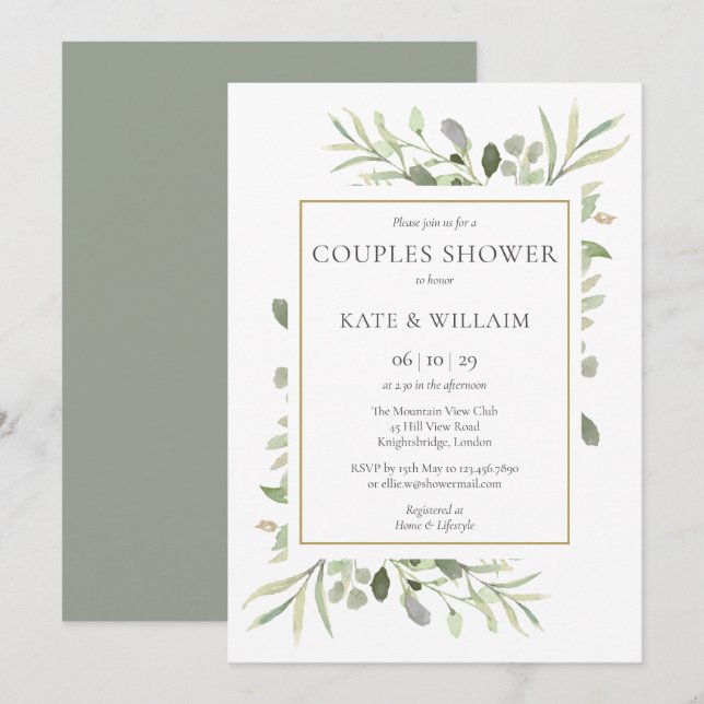 Invitation Baby shower Couples de verdure en bois|Saupoudrer (Devant / Derrière)