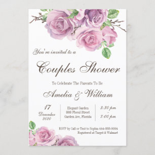 Invitation Baby shower Couples Douche, Couples Violets