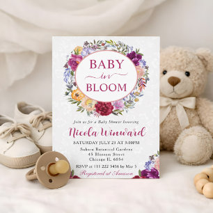 Invitation Baby Shower Couronne de fleurs aquarelle rouge et