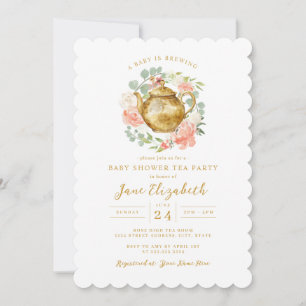 Invitation Baby Shower Couronne de Pêche et Thé