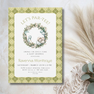 Invitation Baby Shower Couronne Florale de Golf Argyle Vert