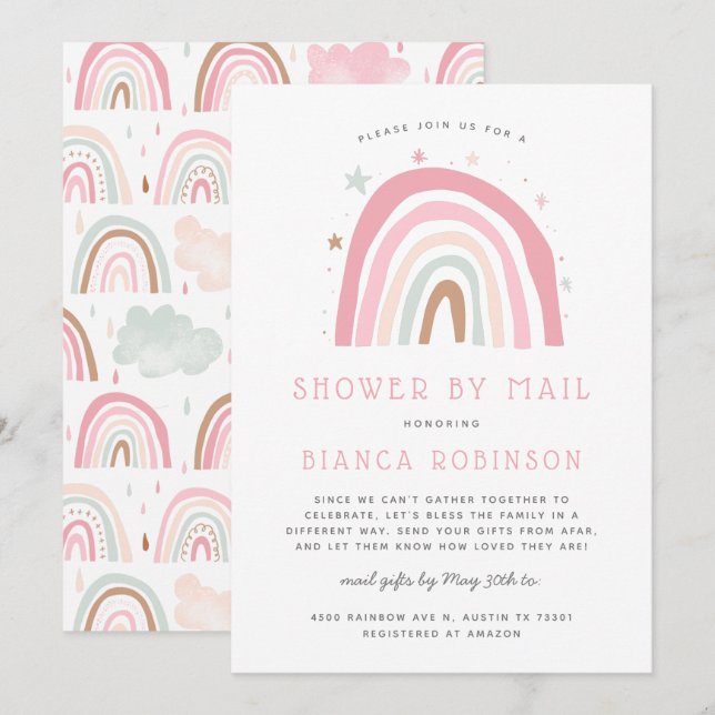 Invitation Baby shower Courrier Rainbow avec douche (Devant / Derrière)