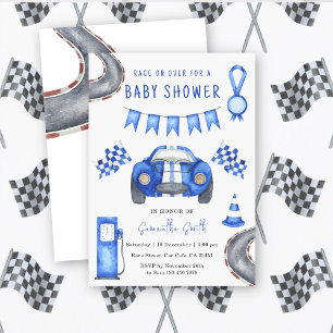 Invitation Baby Shower Course de voiture à l'aquarelle