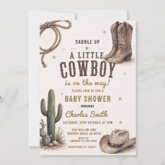 Invitation Baby Shower Cow-boy Western Sauvage Rodeo