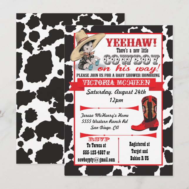 Invitation Baby shower Cowboy (Devant / Derrière)