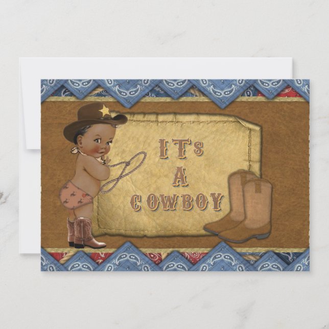 Invitation Baby shower Cowboy Afro-Américain (Devant)
