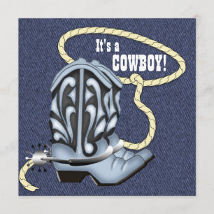Invitation Baby Shower Cowboy en Denim Bleu