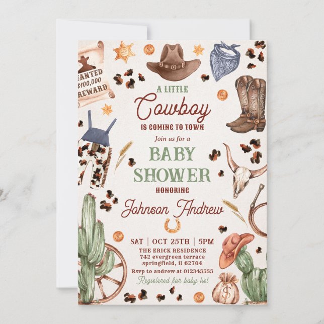 Invitation Baby shower CowBoy Ranch personnel (Devant)