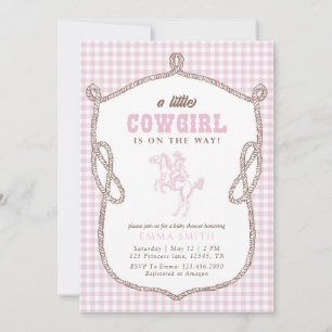 Invitation Baby shower cowboy rose à carreaux vintage prépa