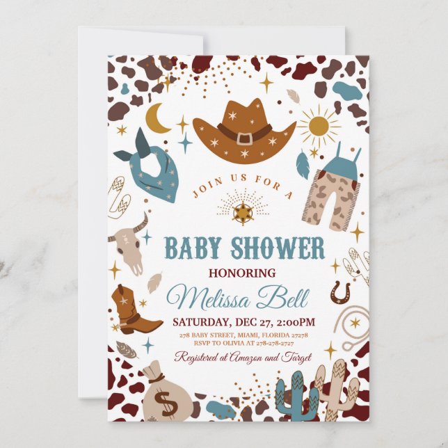 Invitation Baby shower Cowboy Wild West Invitation (Devant)