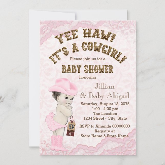 Invitation Baby shower Cowgirl (Devant)