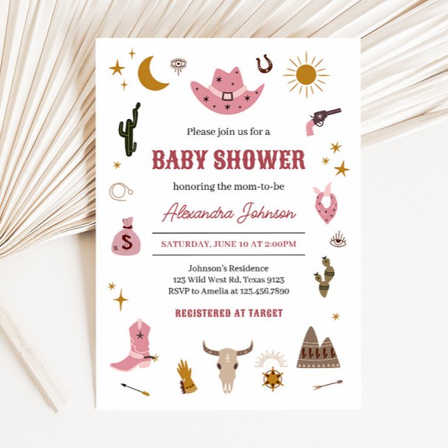 Invitation Baby shower Cowgirl (Pink Wild West Baby Shower Invitation)