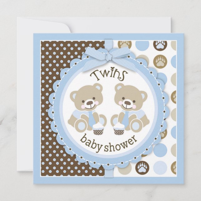 Invitation Baby shower Cravate Nounours Twin Boys (Devant)