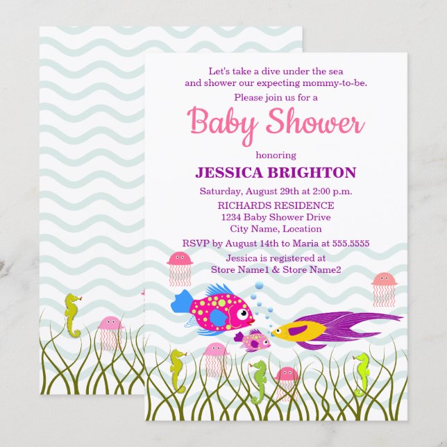 Invitation Baby Shower Créatures Marines (Devant / Derrière)