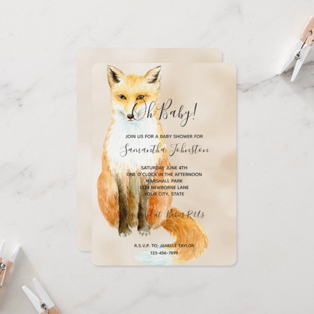 Invitation Baby Shower Crème de Renard (Devant/Arrière en situation)