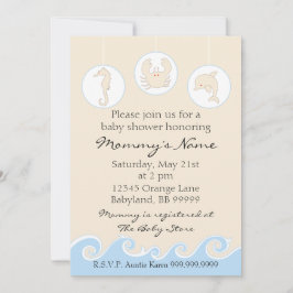 Invitation baby shower. Crème mobile Sea bleu