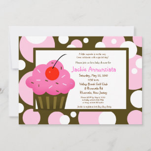 Invitation Baby shower Cupcake moderne Dot rose chocolat