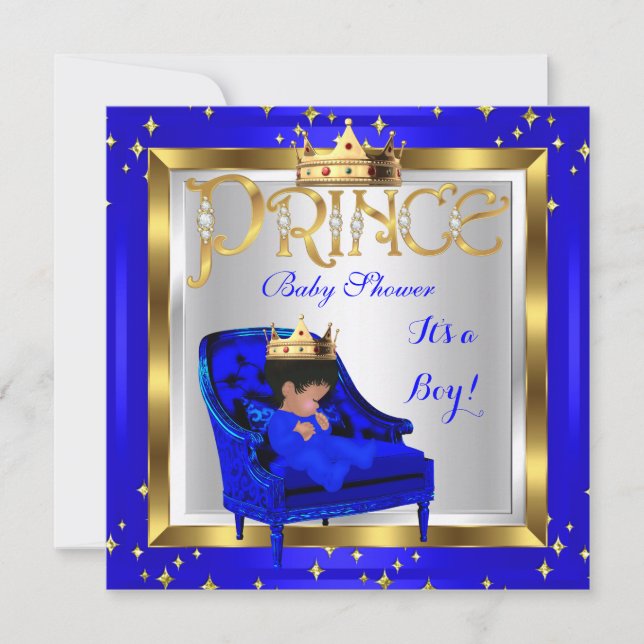 Invitation Baby shower Cute Boy Prince Royal Blue Chaise A2 (Devant)