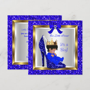 Invitation Baby shower Cute Boy Prince Royal Blue Chaussure 3