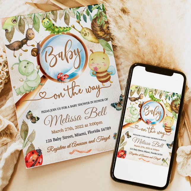 Invitation Baby shower Cute Bug & Caterpillar (baby shower invitation, bug baby shower, woodland baby shower, cute bug invitation, ladybug baby sho)