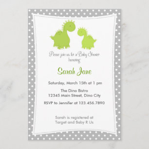 Invitation Baby shower Cute Dinosaur Grey Green