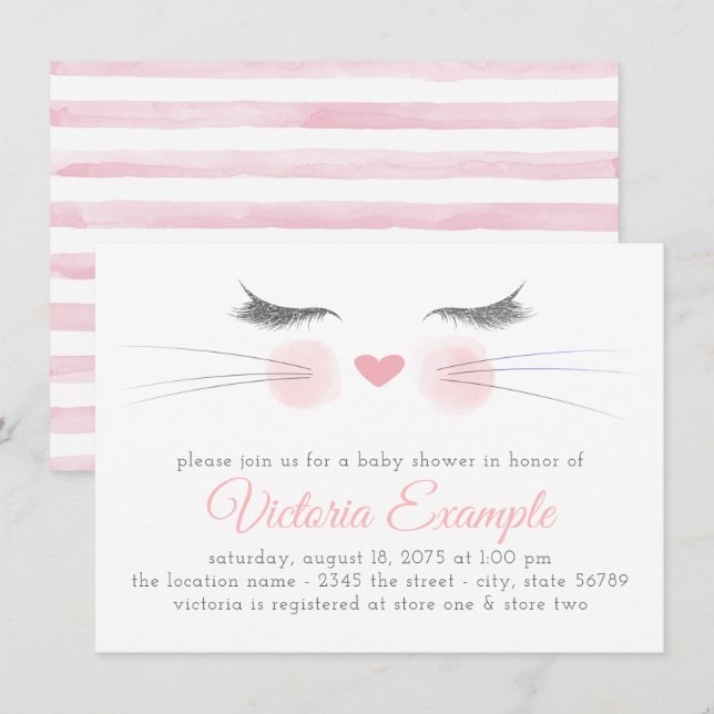 Invitation Baby shower Cute Kitten (Devant / Derrière)