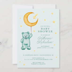 Invitation Baby shower Cute lune d'ours aquarelle