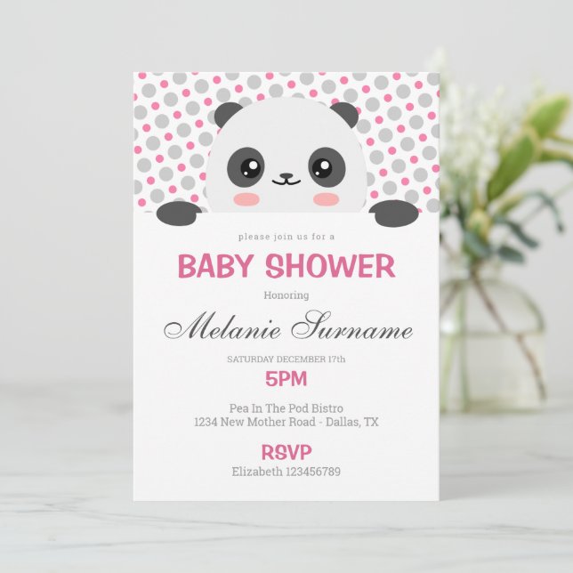 Invitation Baby shower Cute Panda (Debout devant)