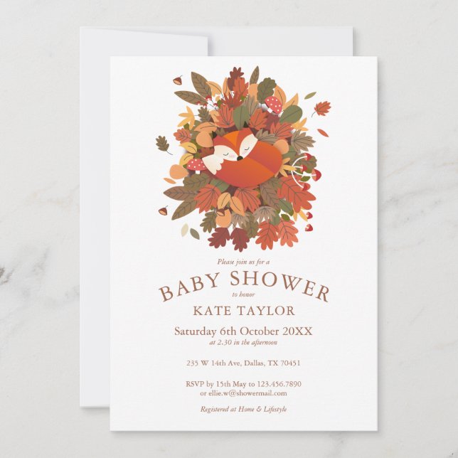 Invitation Baby shower Cute Woodland Fox Cub (Devant)