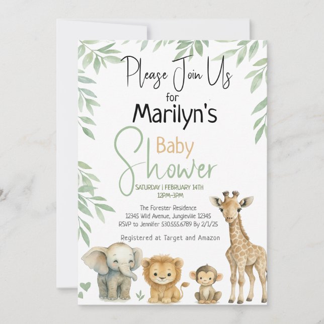 Invitation Baby shower Cuter Bébé Animaux sauvages (Devant)