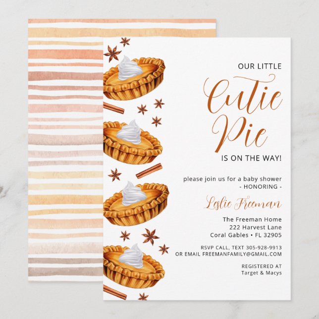 Invitation Baby shower Cutie Pie Thanksgiving (Devant / Derrière)