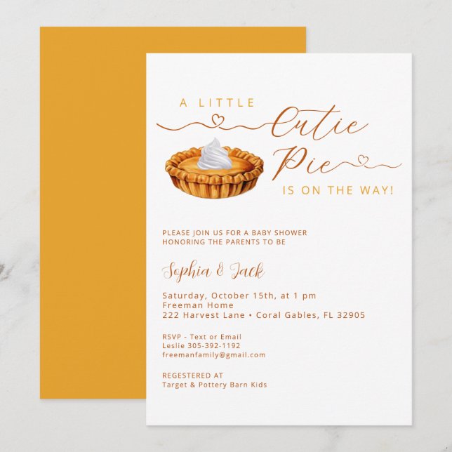 Invitation Baby shower Cutie Pie Thanksgiving (Devant / Derrière)