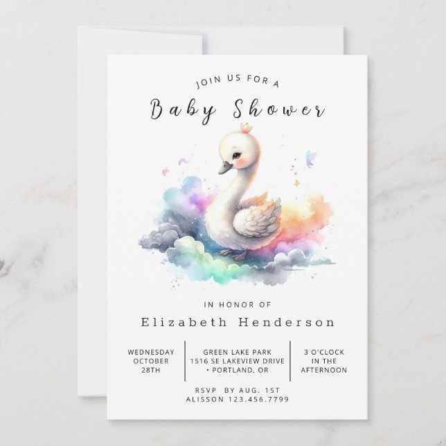 Invitation Baby shower cygne en ligne Whimsical (Devant)