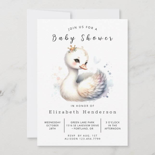 Invitation Baby shower cygne moderne à imprimer (Devant)