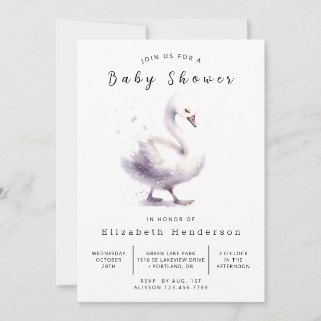 Invitation Baby shower cygne numérique chic (Devant)