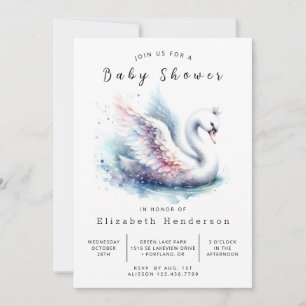 Invitation Baby shower cygne numérique gracieux