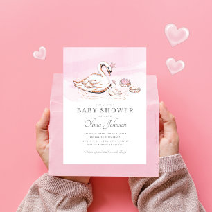Invitation Baby shower cygne rose princesse modern