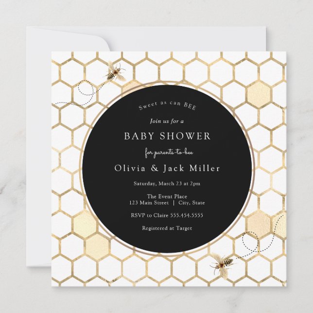 Invitation Baby shower d'Abeille d'or (Devant)