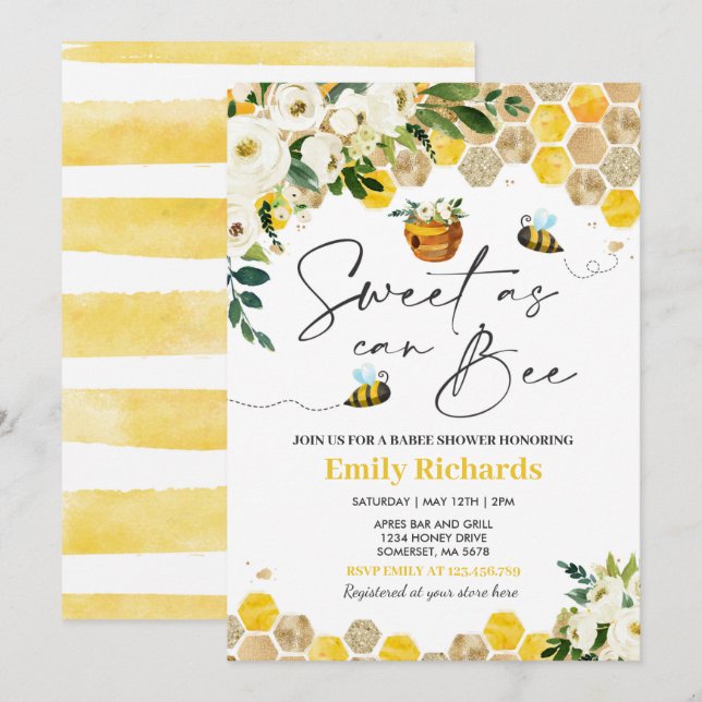 Invitation Baby shower D'Abeille Hommes-Femmes Doux Neutre Co (Devant / Derrière)