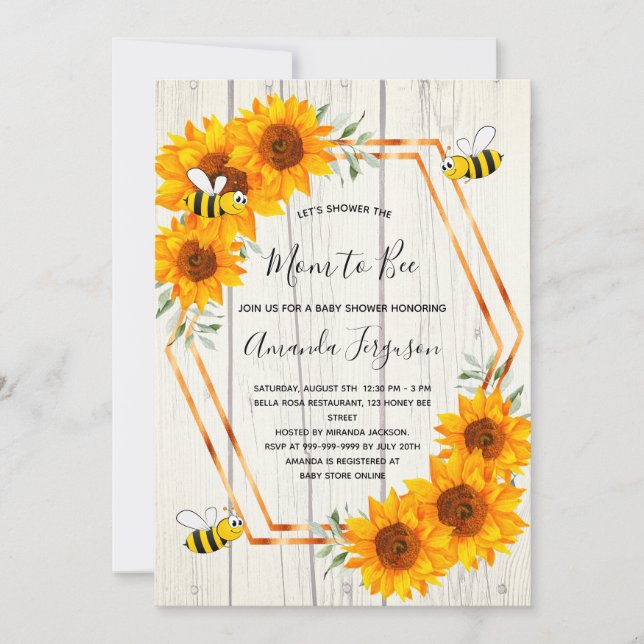 Invitation Baby shower d'abeille rustique (Devant)