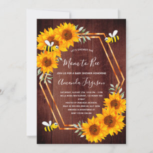 Invitation Baby shower d'abeille rustique tournesol brun