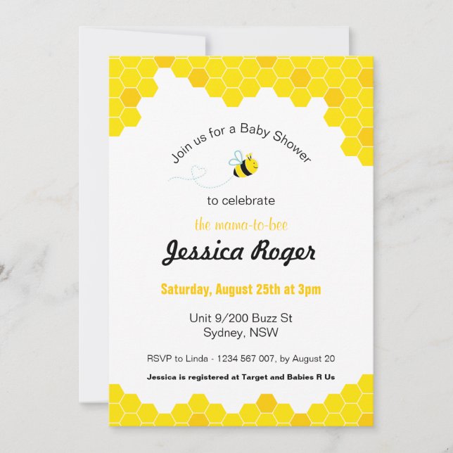 Invitation Baby shower d'abeilles (Devant)