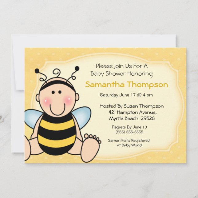 Invitation Baby shower d'abeilles (Devant)