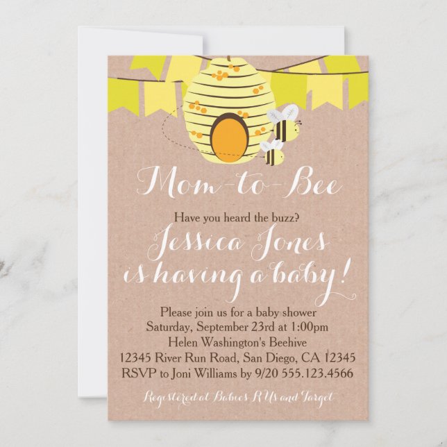 Invitation Baby shower d'abeilles (Devant)