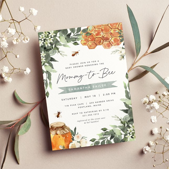 Invitation Baby shower d'abeilles de miel à fleurs d'orange (Créateur téléchargé)