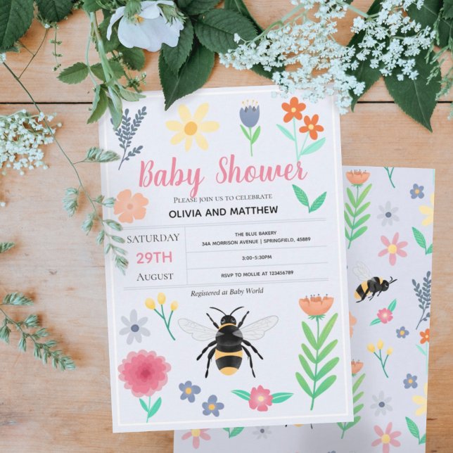 Invitation Baby shower d'abeilles florales neutres selon le s (Créateur téléchargé)
