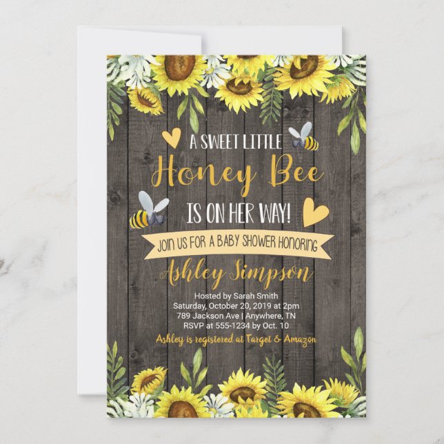 Invitation Baby shower d'abeilles miel (Devant)