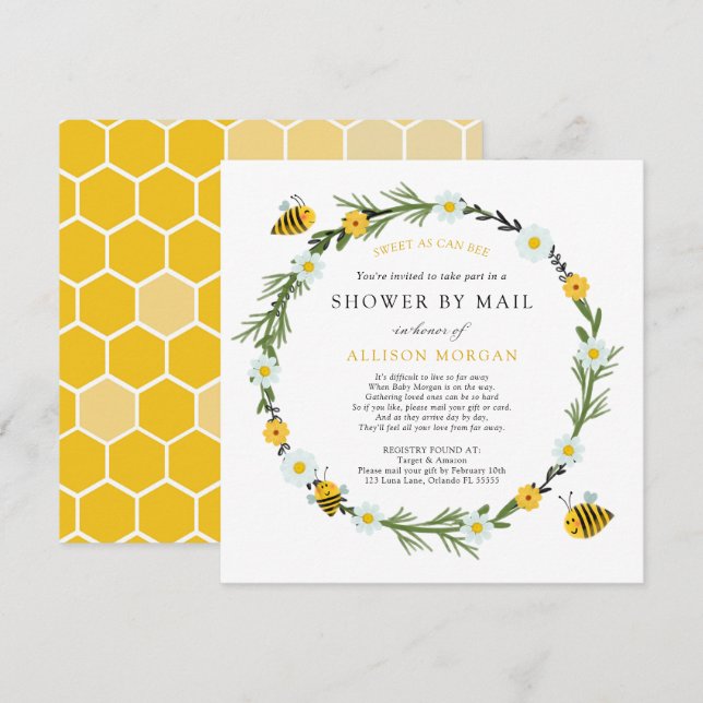 Invitation Baby shower d'abeilles par courrier (Devant / Derrière)