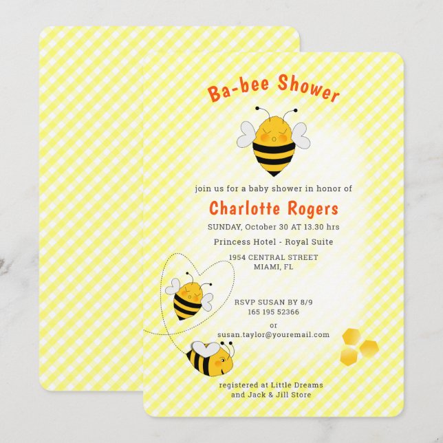 Invitation Baby shower d'abeilles Sexe Neutral (Devant / Derrière)