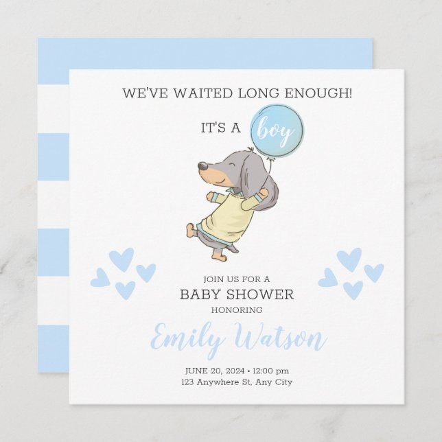Invitation Baby shower Dachshund (Devant / Derrière)